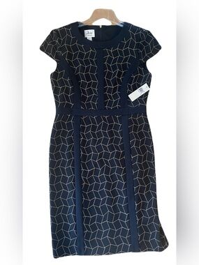 dm Collection Black Midi Dress with Taupe Geometric Print